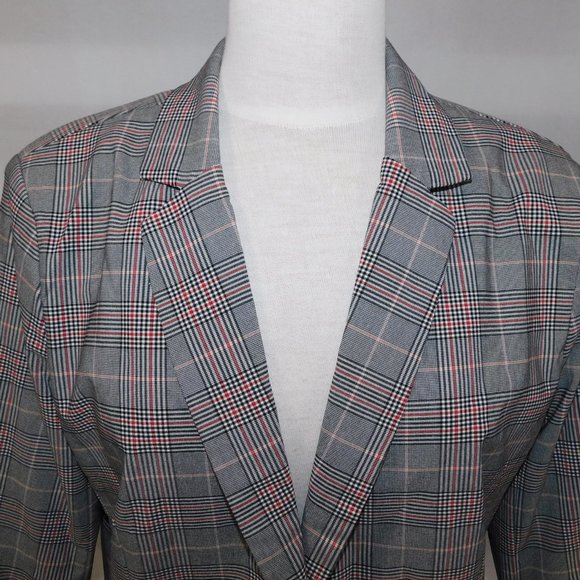 Jules & Leopold Womens L Black White Red Plaid Check Blazer 3/4 Sleeve Preppy - Picture 2 of 12